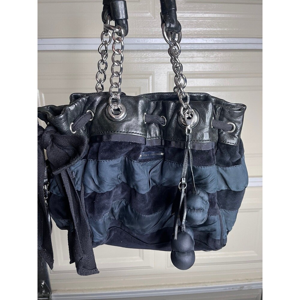 Vintage Juicy Couture Black Velour Daydreamer Tote Bag Y2K Bow Charms Rare!